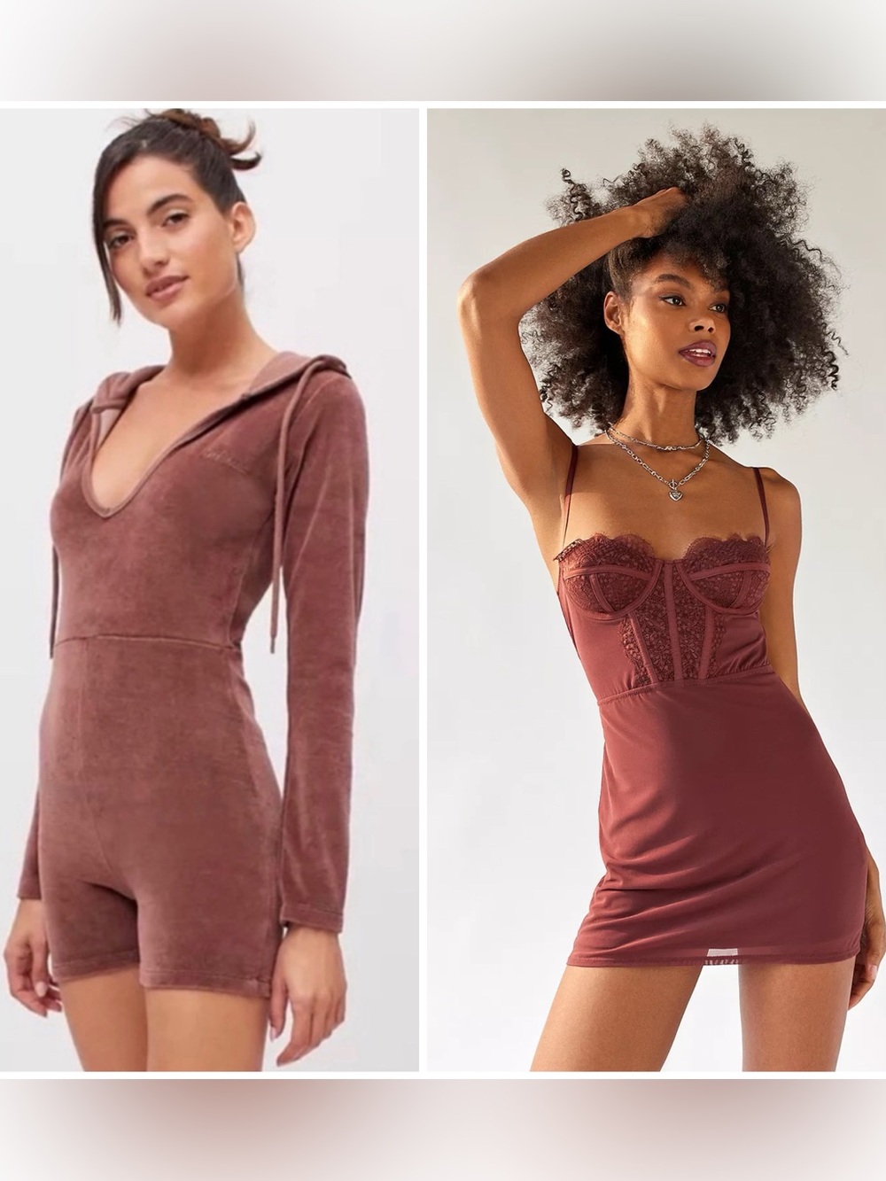 Urban Outfitters bundle, short sleeve romper velour brown and Corset Mini Dress